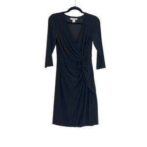 White House Black Market Womens Draped Ruched 3/4 Sleeve Wrap Midi Dress Size XS